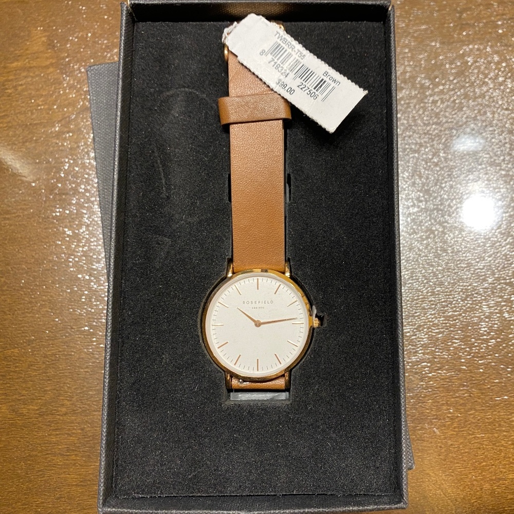 NWT Rosefield Watch Cream Face Tan Leather Band